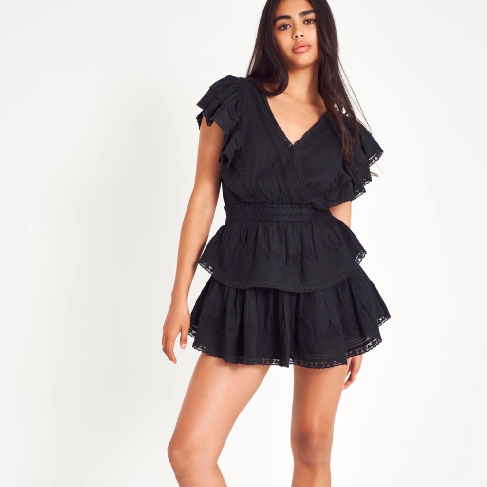 LoveShackFancy Black Ruffled Peplum Blouse